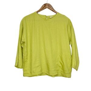 Eileen Fisher Organic Handkerchief Linen 3/4 Sleeve Top Green Size 2-4 Petite